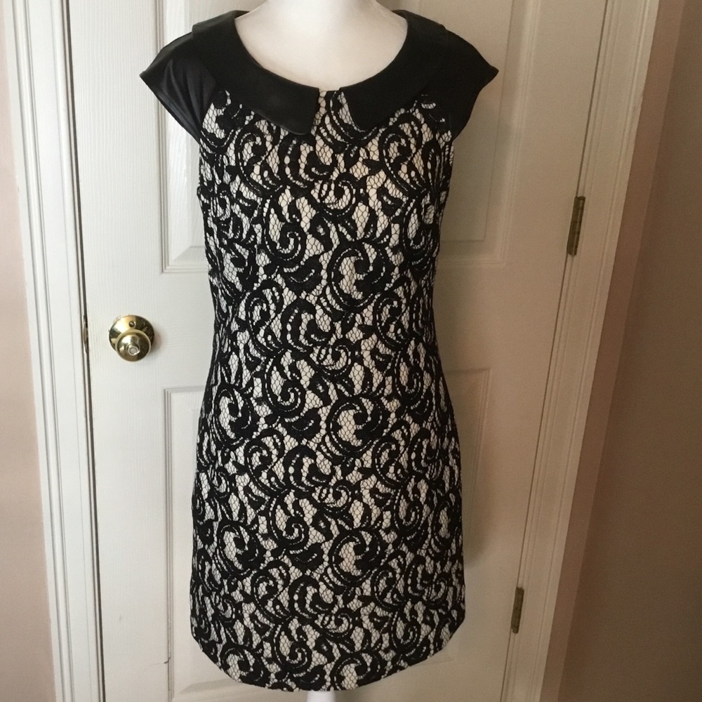 Betsey Johnson Black & White Lace & Faux Leather Dress - 4